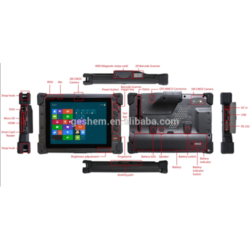 OEM 8 Inch quad core Intel Baytrail-T Win 10 WIFI/3G/GPS rugged win10 tablet with fingerprint barcode scanner